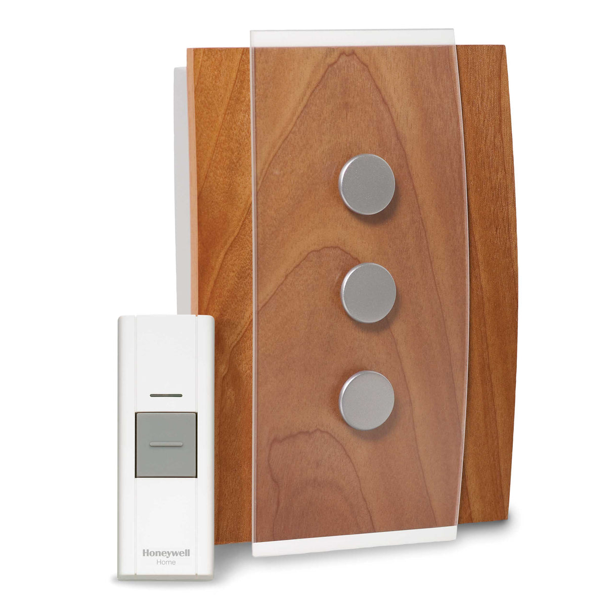 RCWL3503A Decor Wood Cover with Satin Nickel Accents - Wireless Door Chime & Push Button
